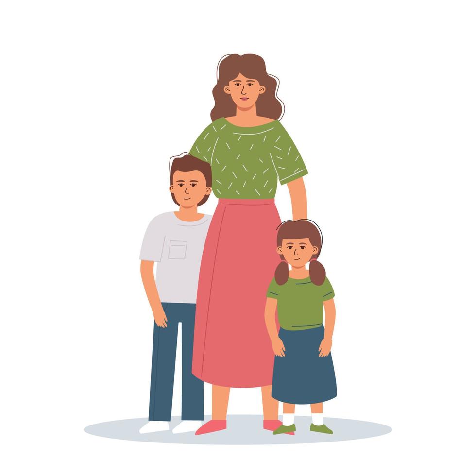 a-single-mother-with-her-children-are-standing-in-an-embrace-the-concept-of-love-and-support-in-the-family-free-vector